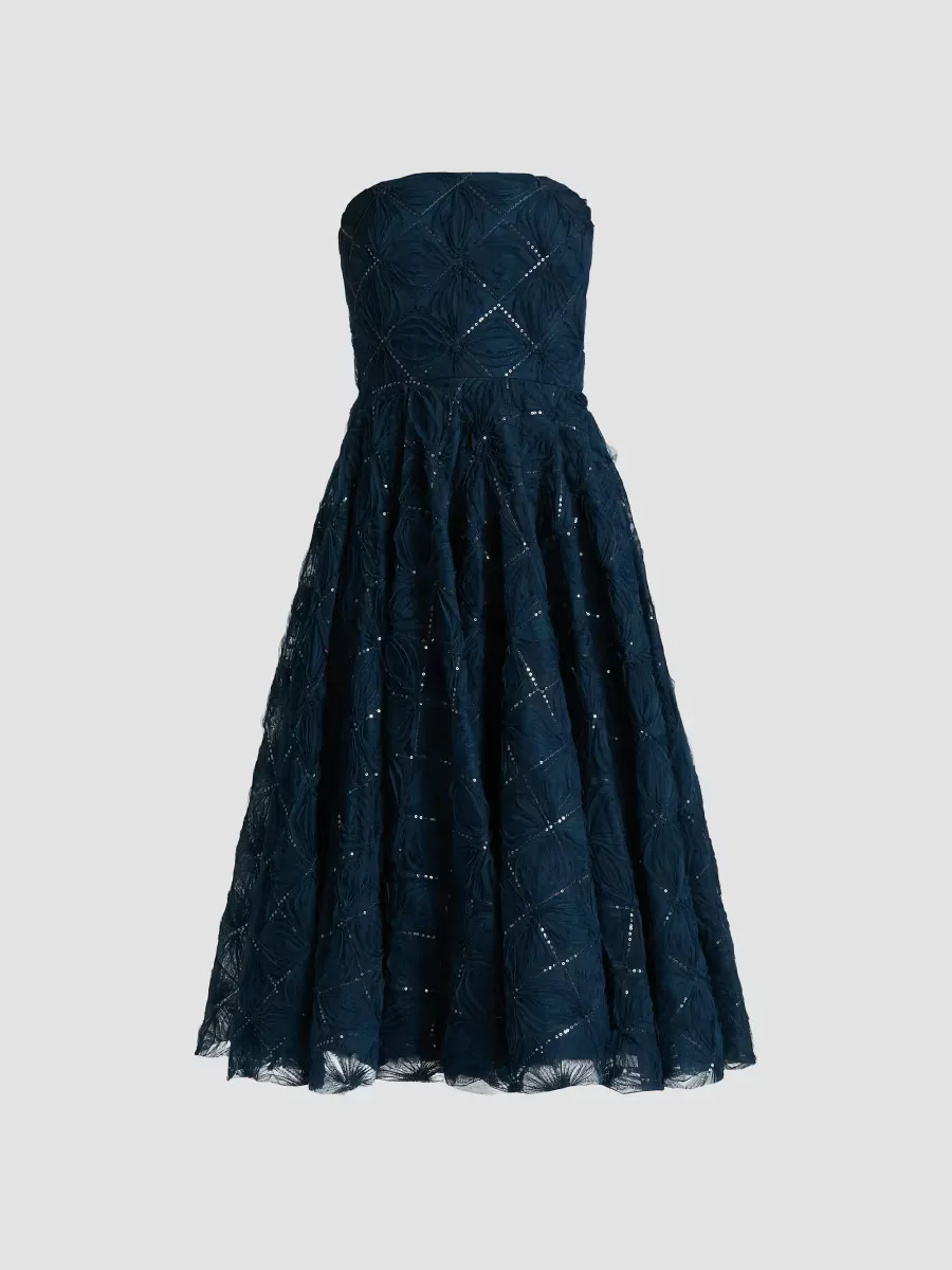 Anna Strapless Tulle Tea-Length Dress by Theia