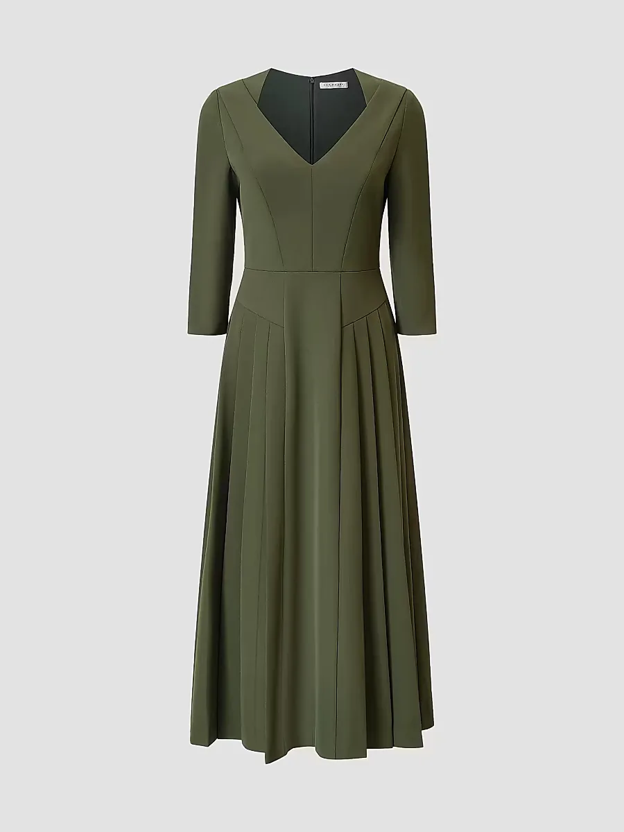 Enola Stretch-Crepe V-Neck Midi-Dress by Kay Unger