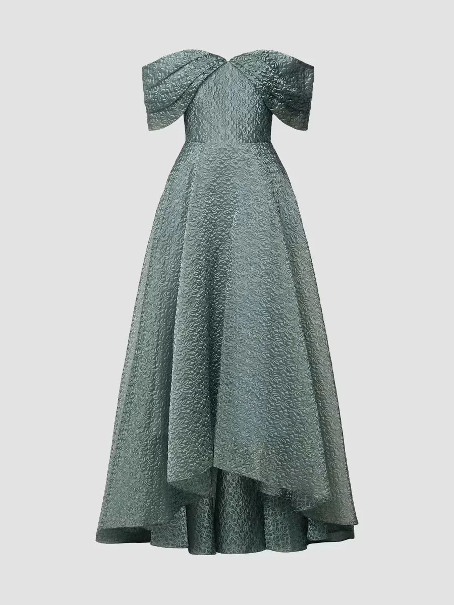 Elysia Cloud Jacquard Off-the-Shoulder Gown