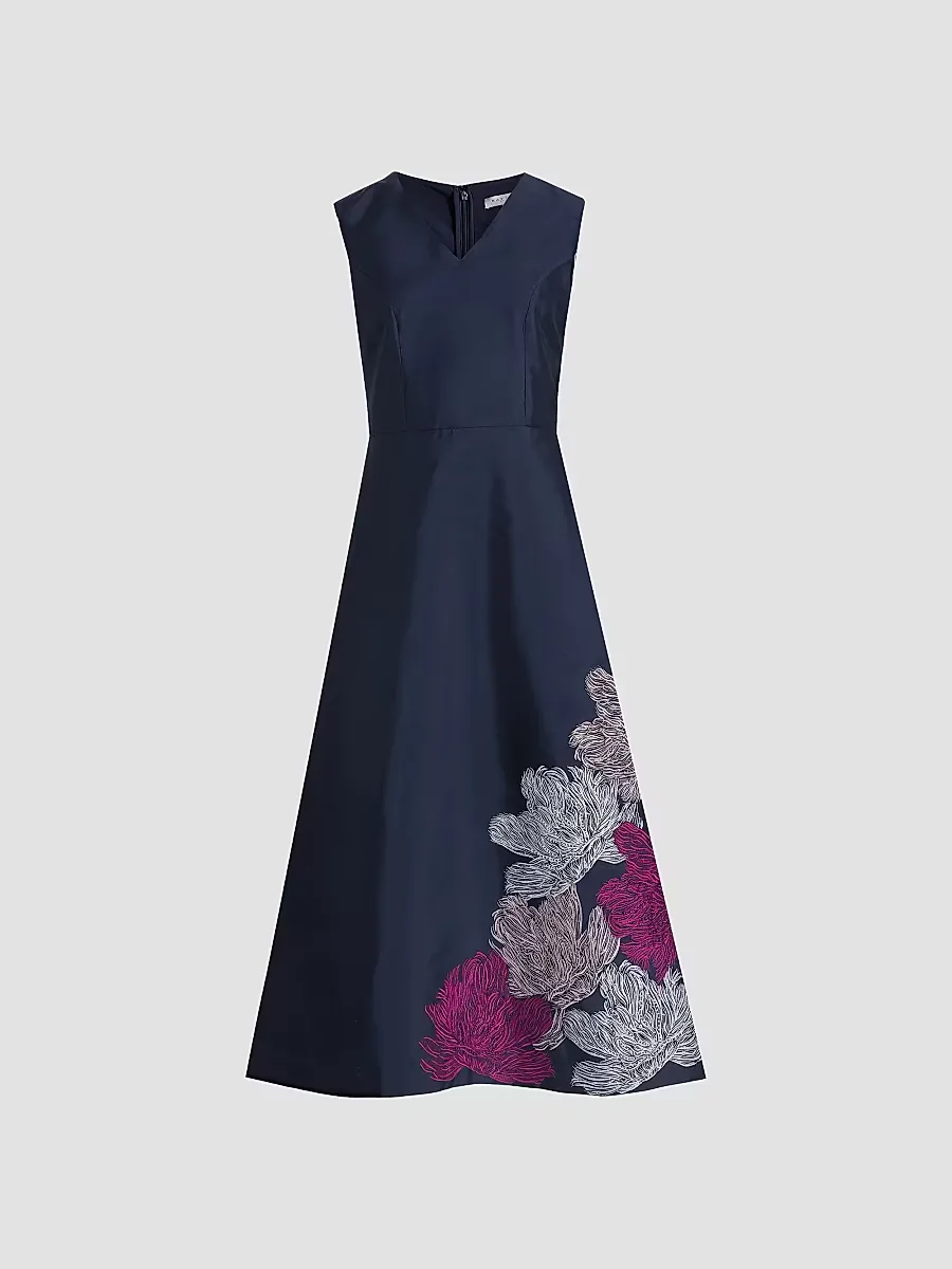 Aria Floral Tea-Length Cocktail Dress by Kay Unger