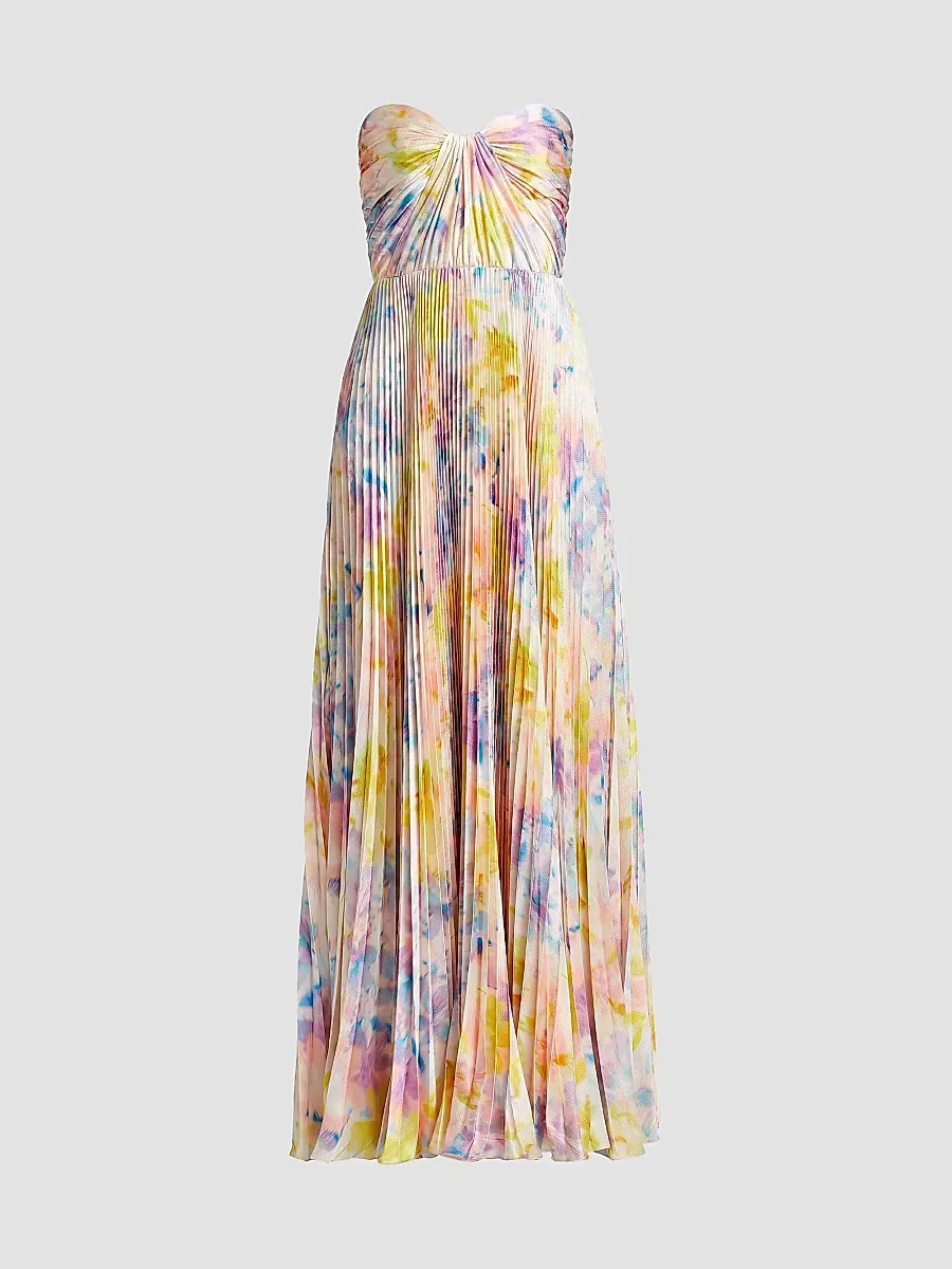 Naomi Abstract Print Satin Strapless Gown
