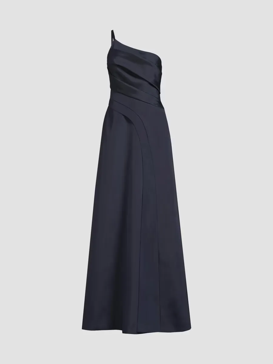 Jillian Sleeveless One-Shoulder Pleated Gown by Kay Unger