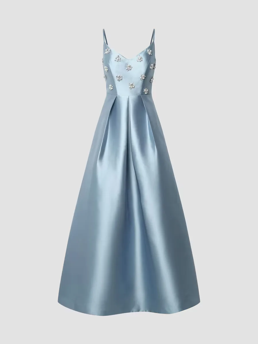 Eloise Satin Floral-Embellished Gown