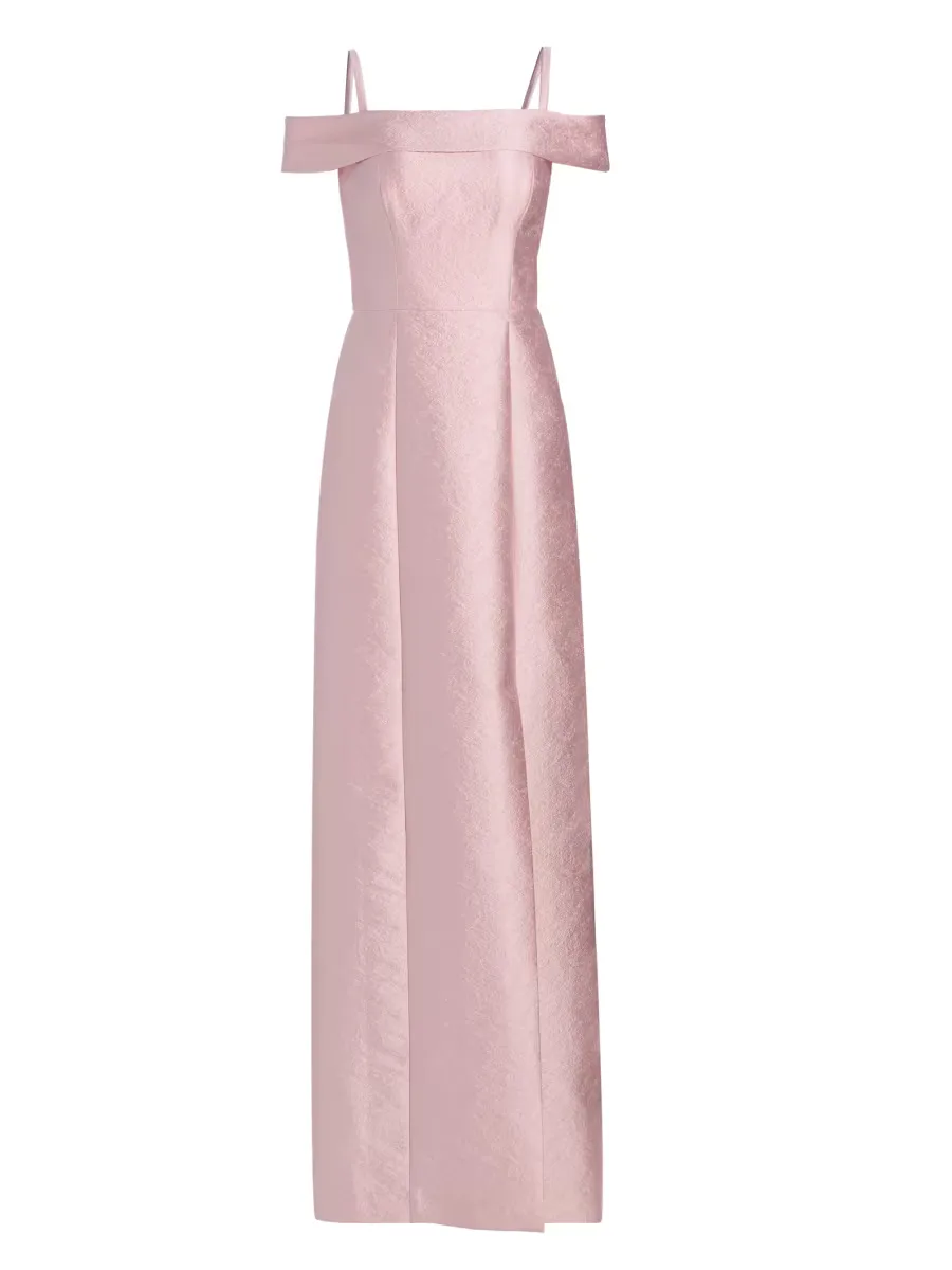 Edith Jacquard Off-The-Shoulder Column Gown by Kay Unger