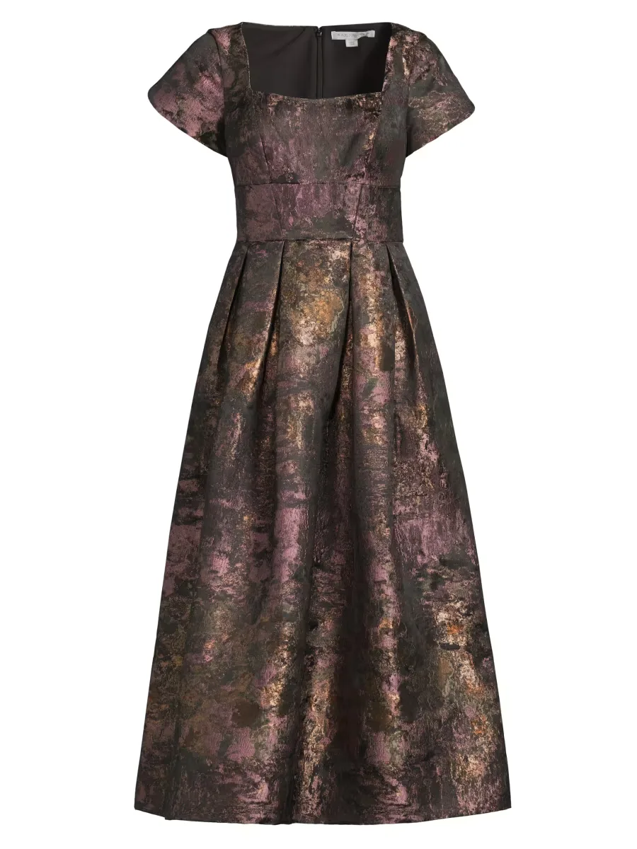 Charlotte Metallic Tea-Length Dress by Kay Unger