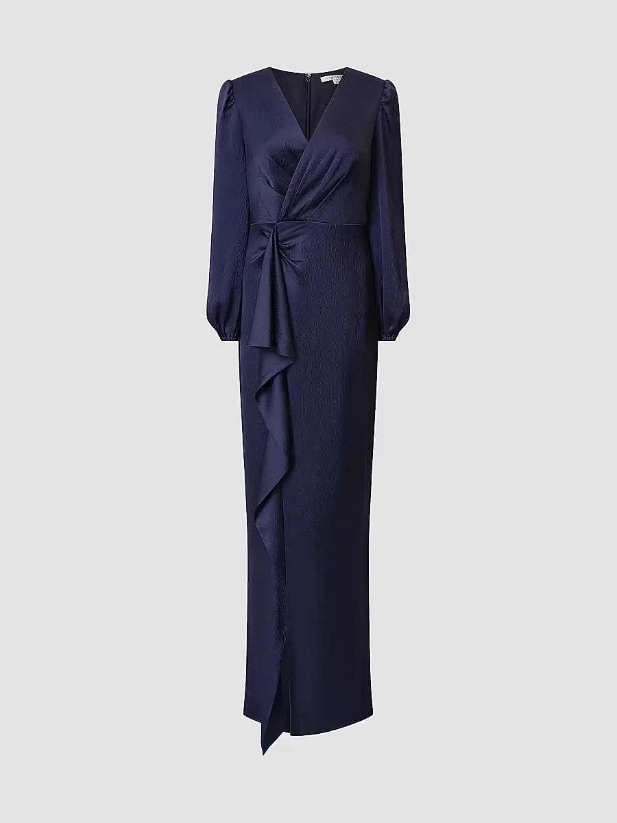 Nia Draped Hammered-Charmeuse Surplice Gown