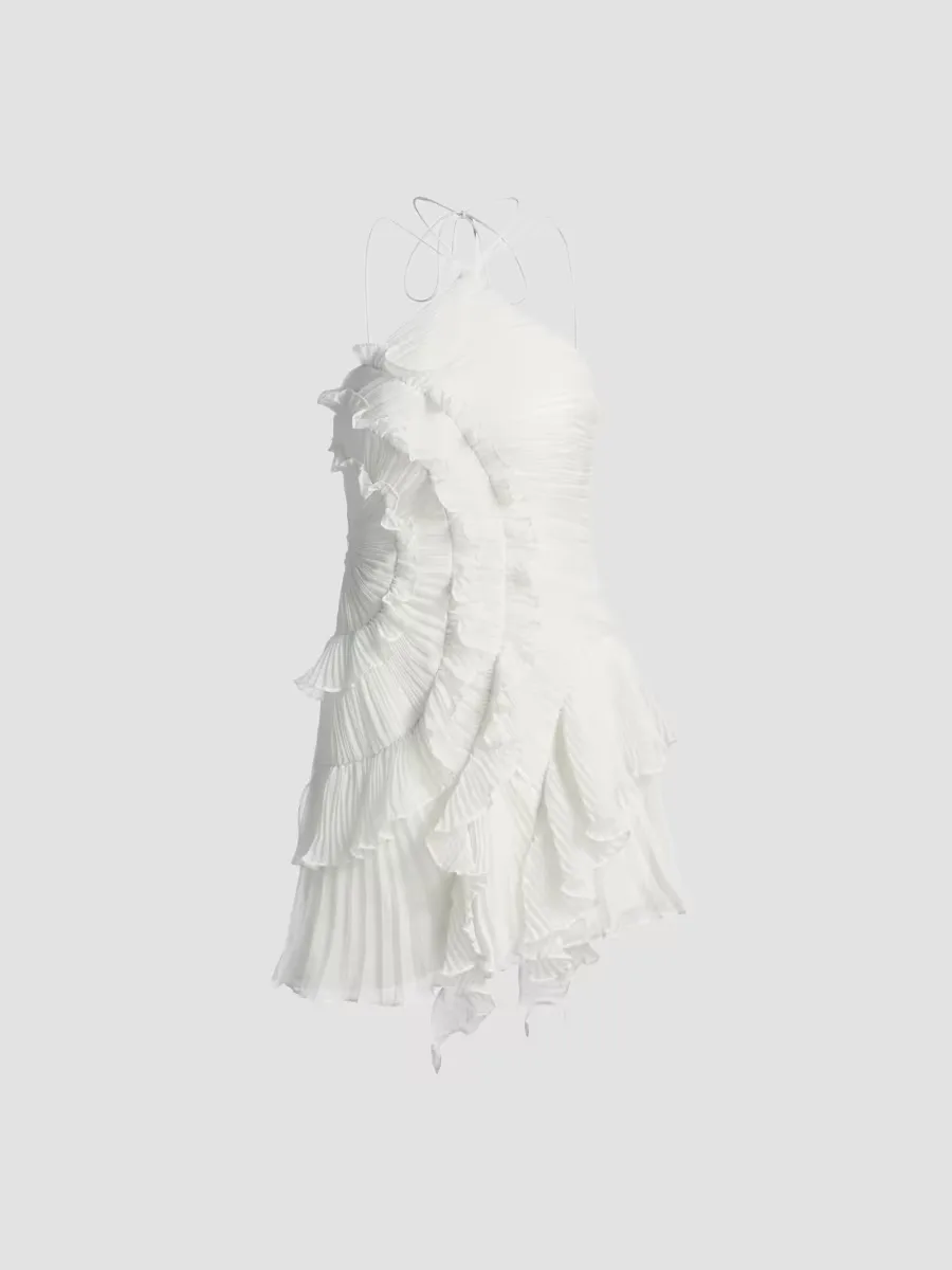 Velora Asymmetric Ruffled Halterneck Minidress by Amur