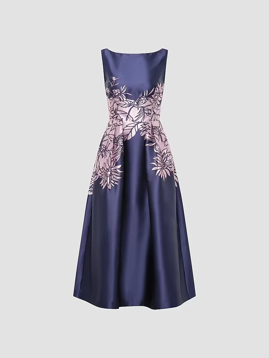 Evaline Satin Tea-Length Dress by Kay Unger