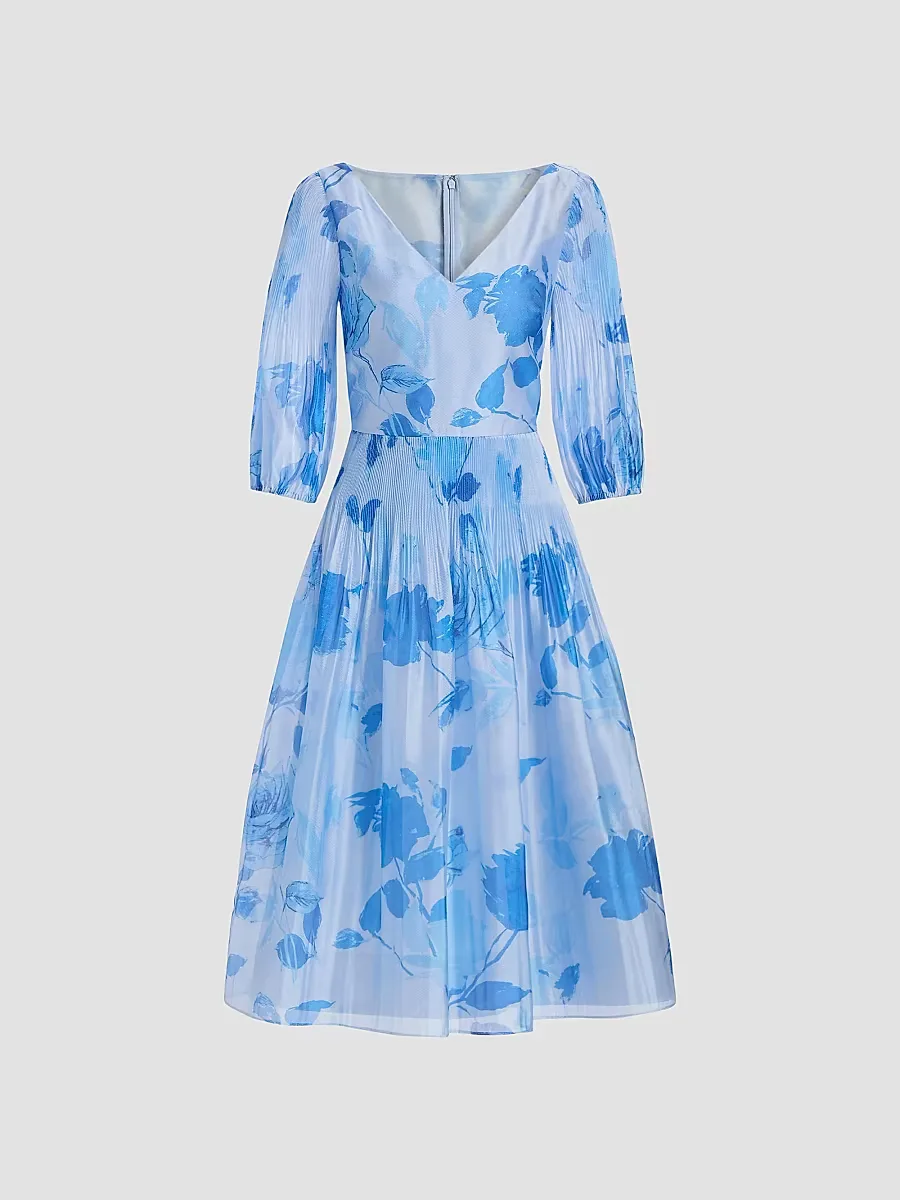 Georgina Floral Micro Pleat Midi-Dress by Kay Unger