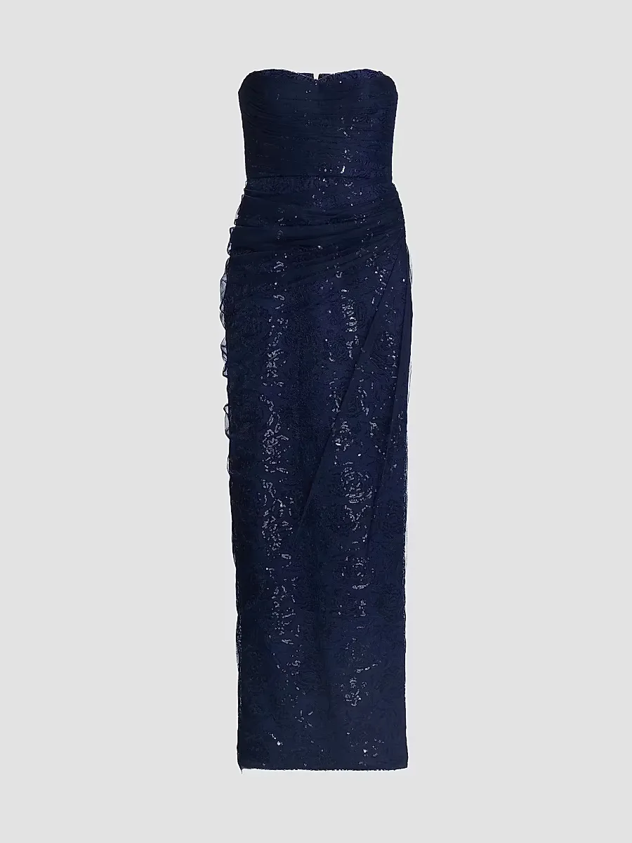 Mal Beaded Lace Strapless Gown by Theia