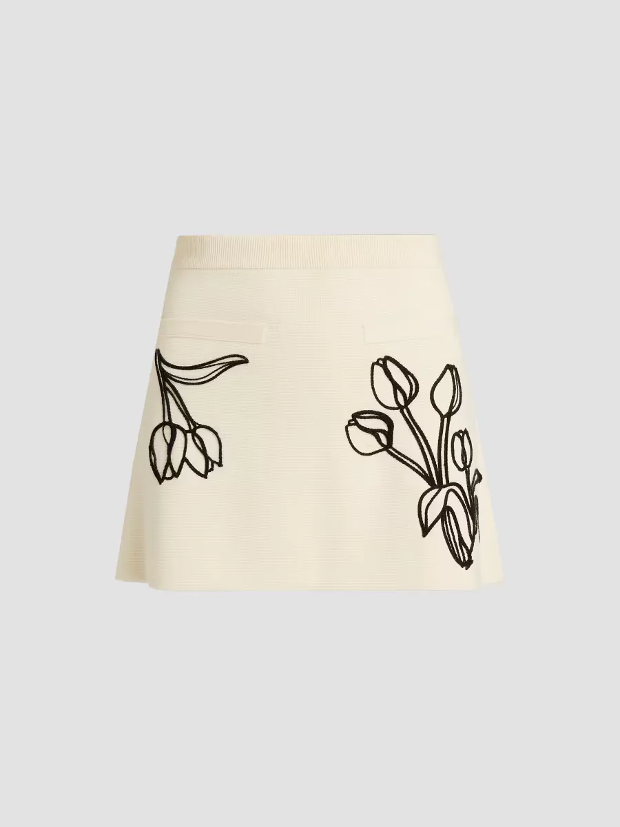 Roe Embroidered Knit Miniskirt by Amur