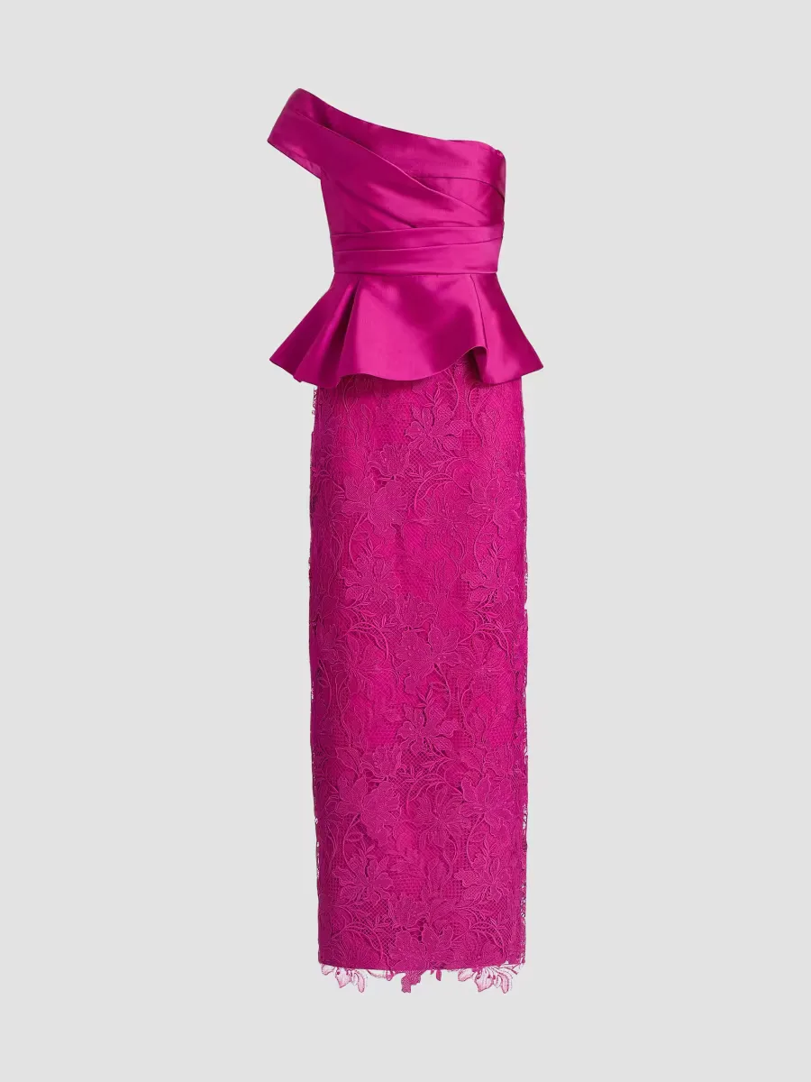 Colby Mikado & Lace One-Shoulder Gown
