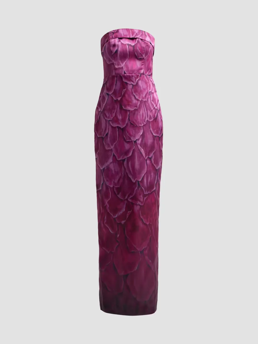 Cleo Ombré Petal-Print Strapless Column Gown by Theia