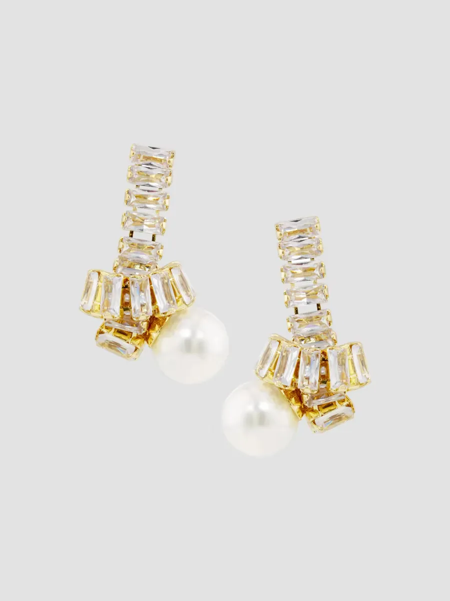 Goldtone, Glass Crystal & Imitation Pearl Knot Drop Earrings by Kenneth Jay Lane