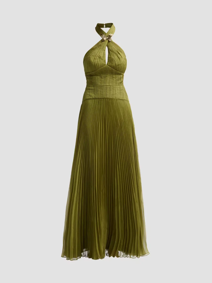 Alaina Pleated Halterneck Gown