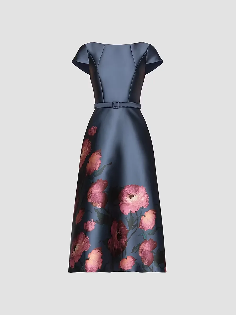 Ina Mikado Poppy Tea-Length Cocktail Dress by Kay Unger