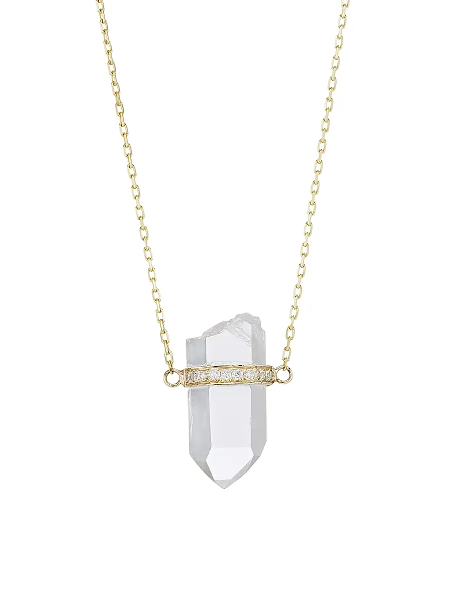 Crystalline 14K Yellow Gold, Crystal Quartz, & Diamond Small Pendant Necklace by Jia Jia