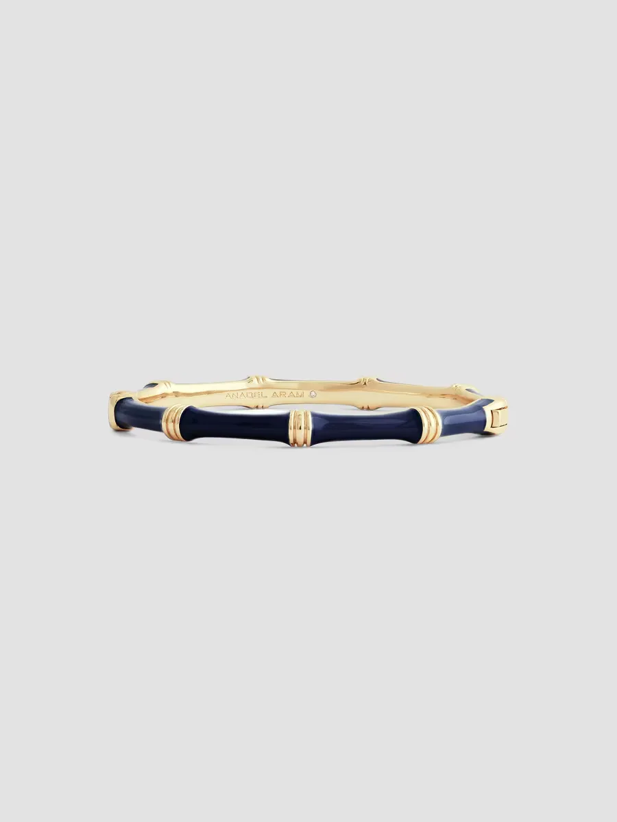 Bamboo 18K-Gold-Plated & Enamel Hinged Bangle