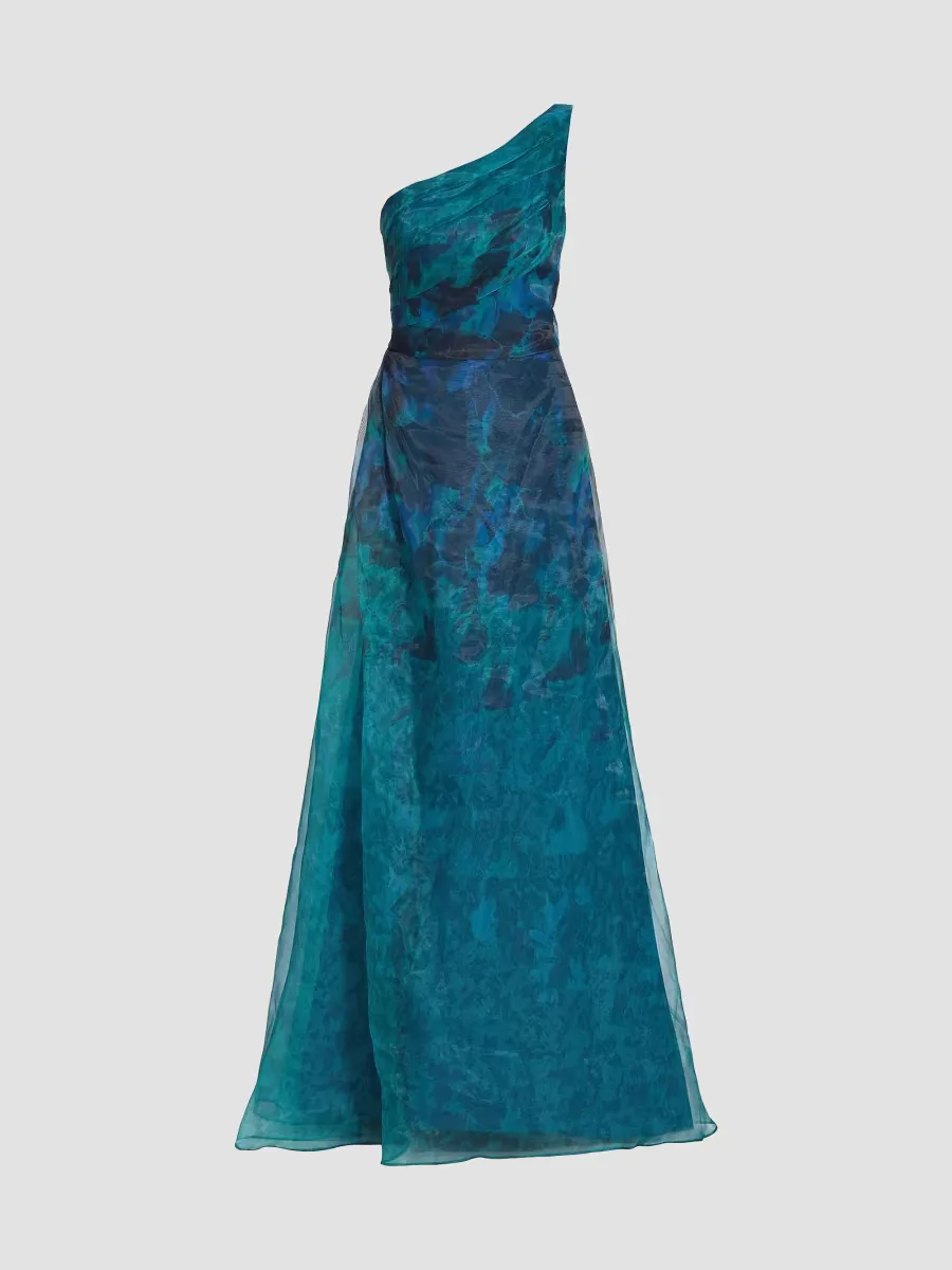 Floral One-Shoulder Organza Gown