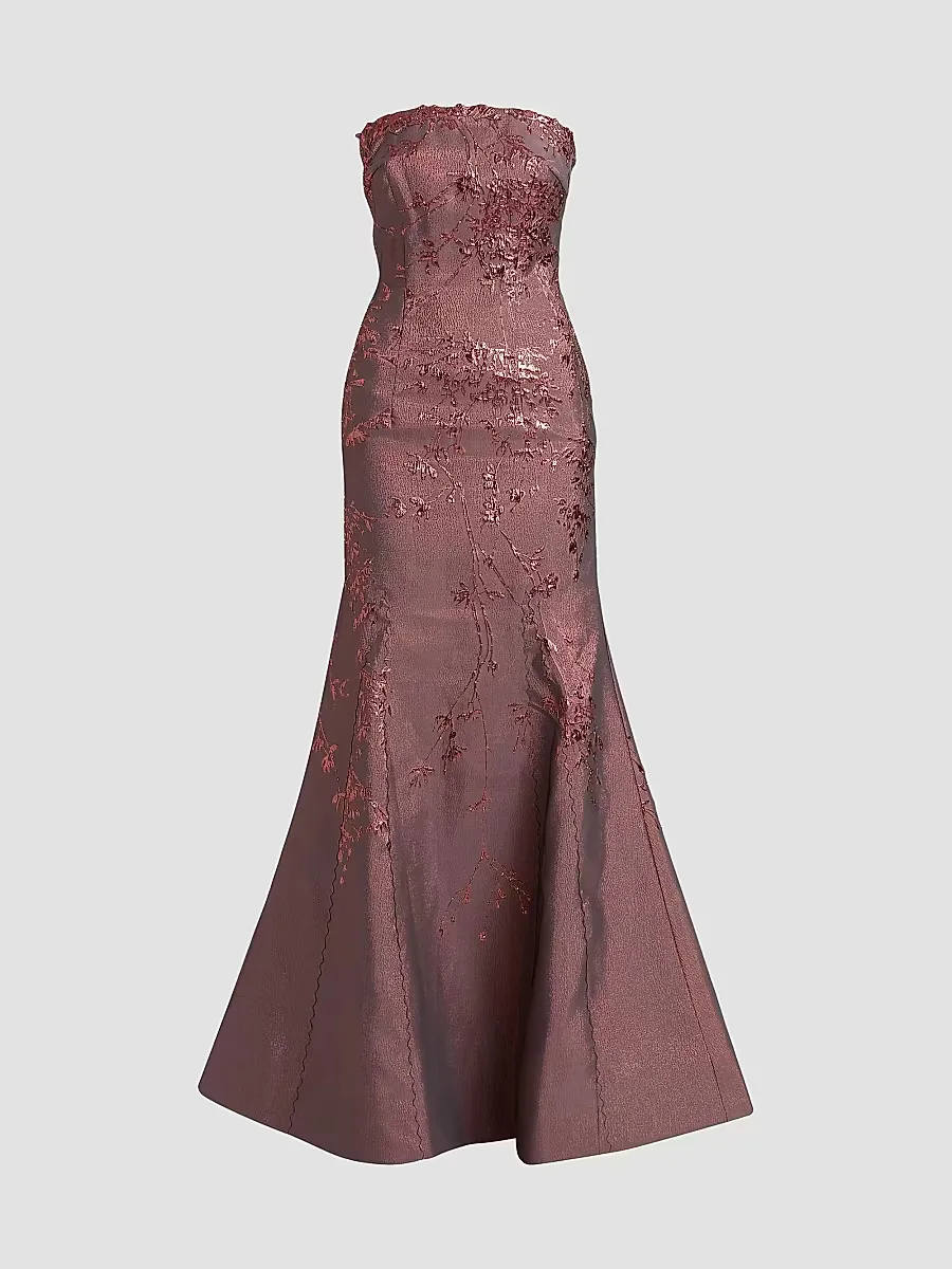 Floral Brocade Strapless Fit & Flare Gown