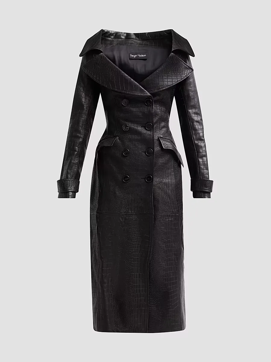 Croc-Embossed Leather Trench Coat by Sergio Hudson