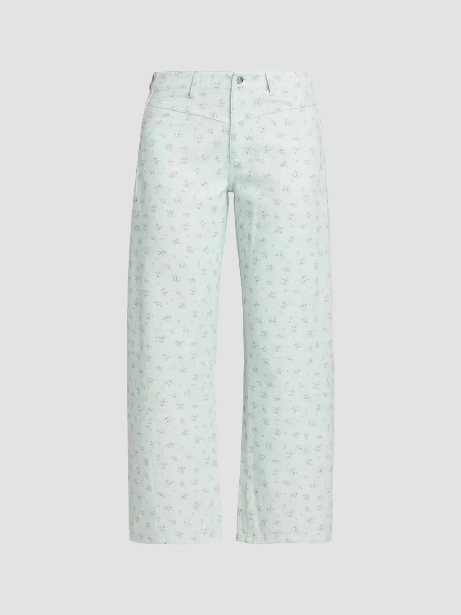 Selena Floral Crop Barrel-Leg Jeans by Le Jean