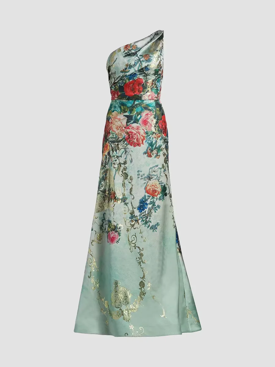 Jacquard One-Shoulder Gown by Rene Ruiz Collection