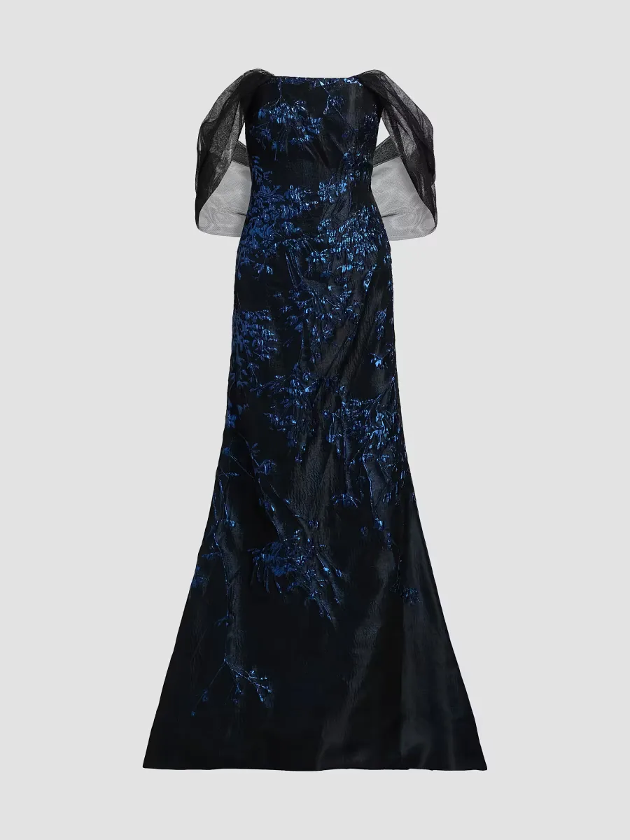 Draped-Wrap Brocade Gown by Rene Ruiz Collection