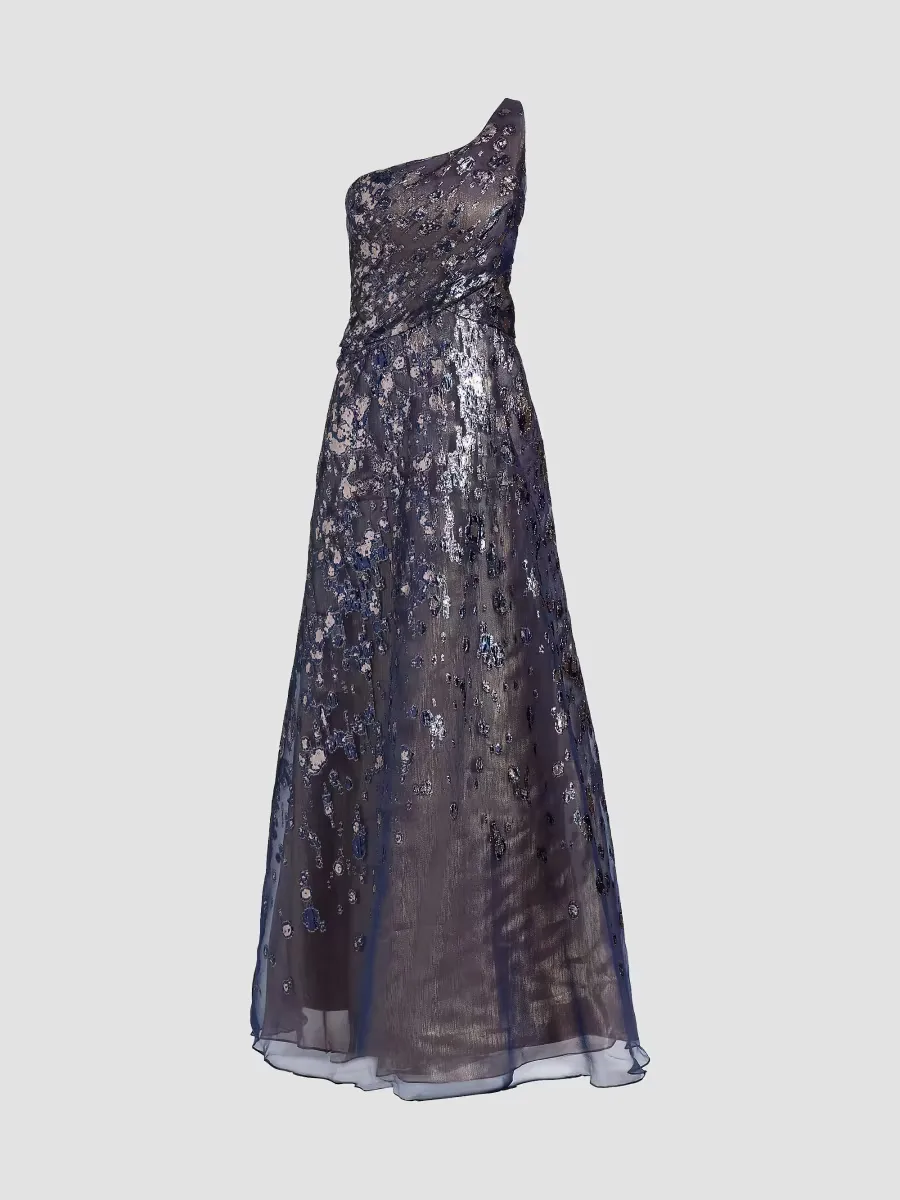 One-Shoulder Fil Coupe Gown by Rene Ruiz Collection