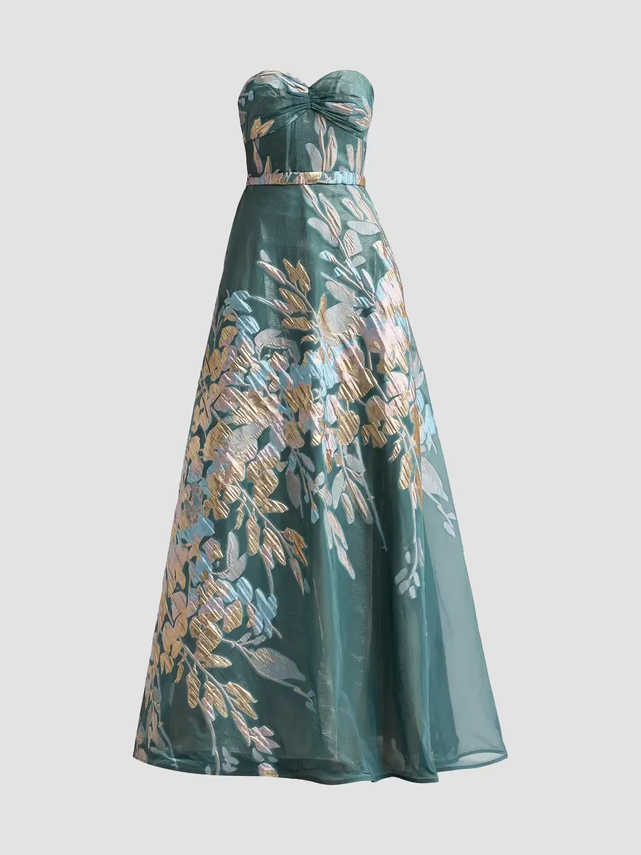 Floral Strapless Sweetheart Gown