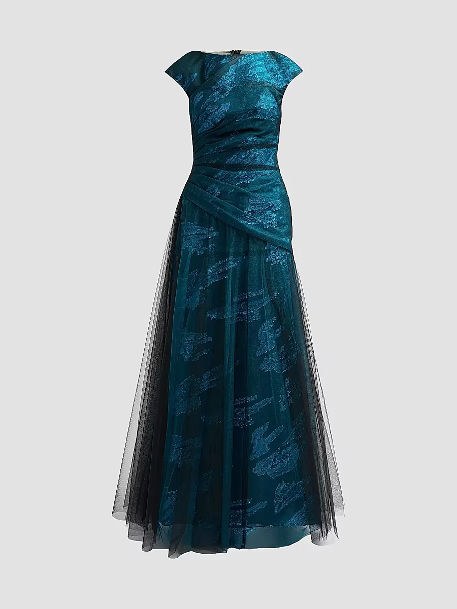 Illusion Tulle & Fil Coupe Draped Gown by Rene Ruiz Collection