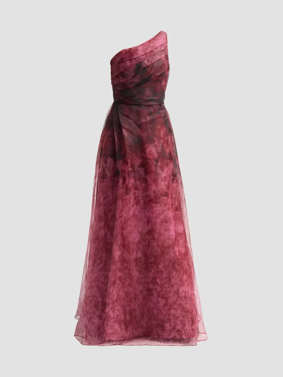 Floral One-Shoulder Organza Gown