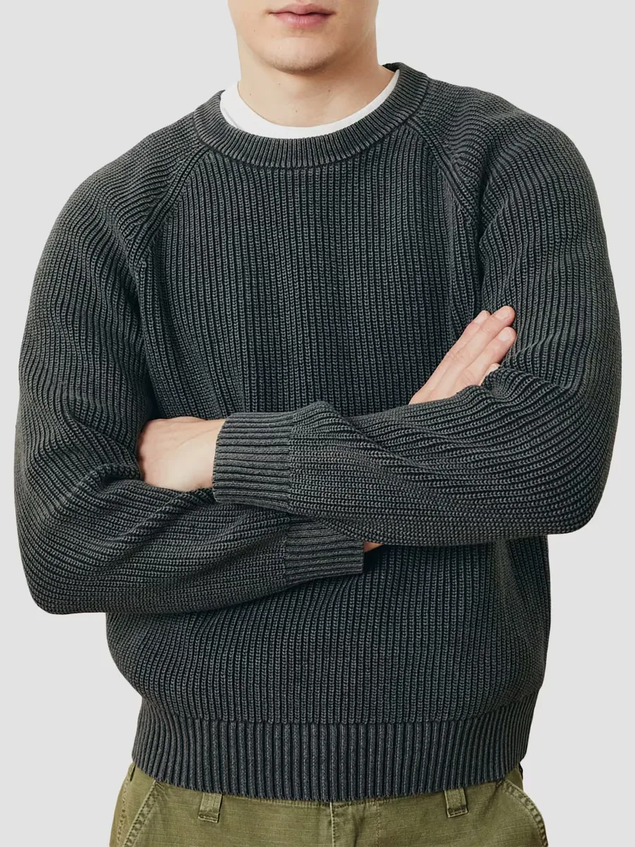 Washed Cotton Rib-Knit Crewneck Sweater by Corridor