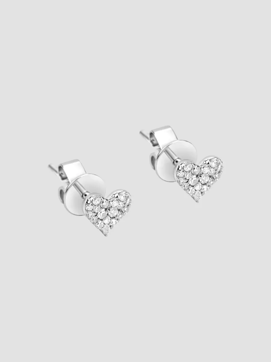 14K White Gold & 0.15 TCW Diamond Heart Stud Earrings