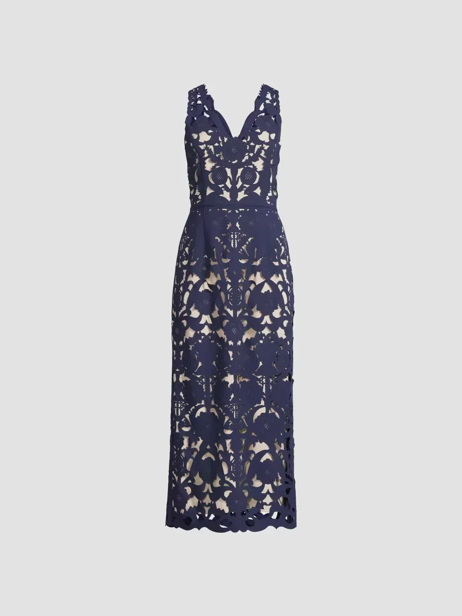 Floral Crepe Laser-Cut Midi Dress by Shani