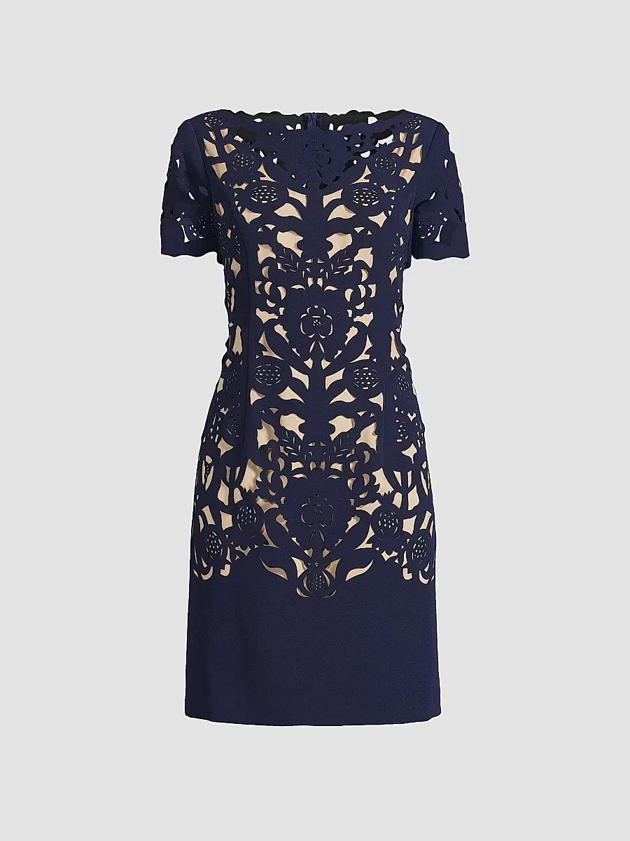 Floral Crepe Laser-Cut Sheath Dress