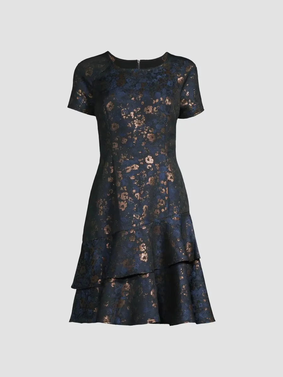 Floral Jacquard Tiered Minidress