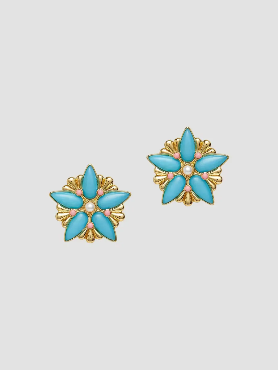 Astra 14K-Gold-Plated, Turquoise & Imitation Pearl Drop Earrings
