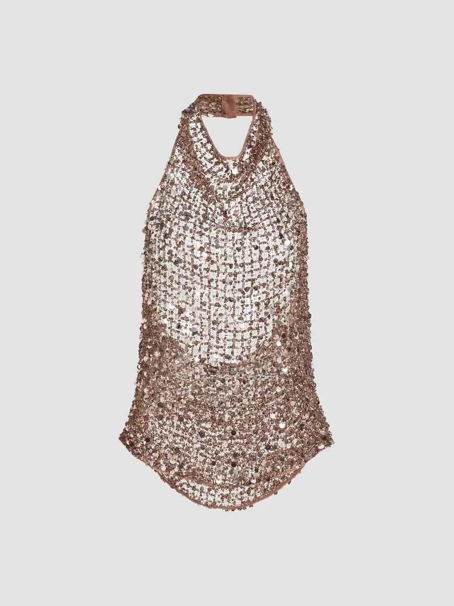Sequined Net Mesh Halter Top by LaPointe