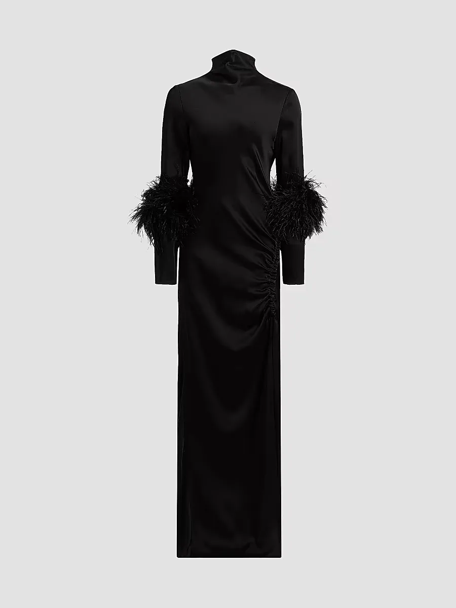 Feather-Trim Satin Gown by LaPointe