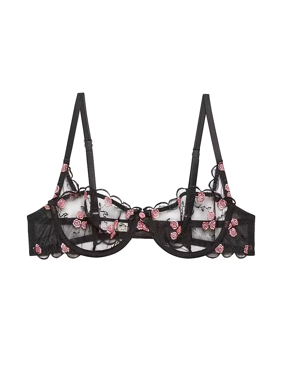 Rose and Vine Embroidered Lace Balconette Bra by Fleur Du Mal