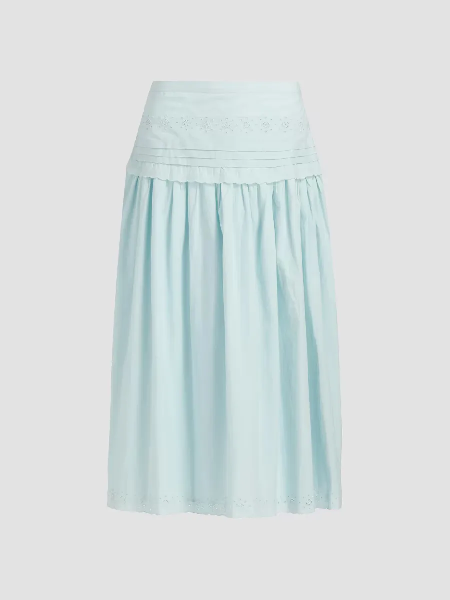 Irati Eyelet Pleated Cotton Midi-Skirt by Ciao Lucia