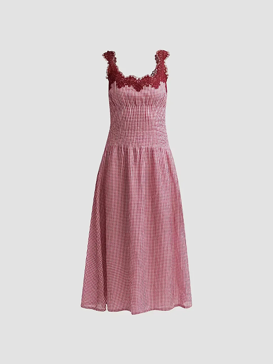 Kairina Lace Gingham Midi Dress by Cami NYC
