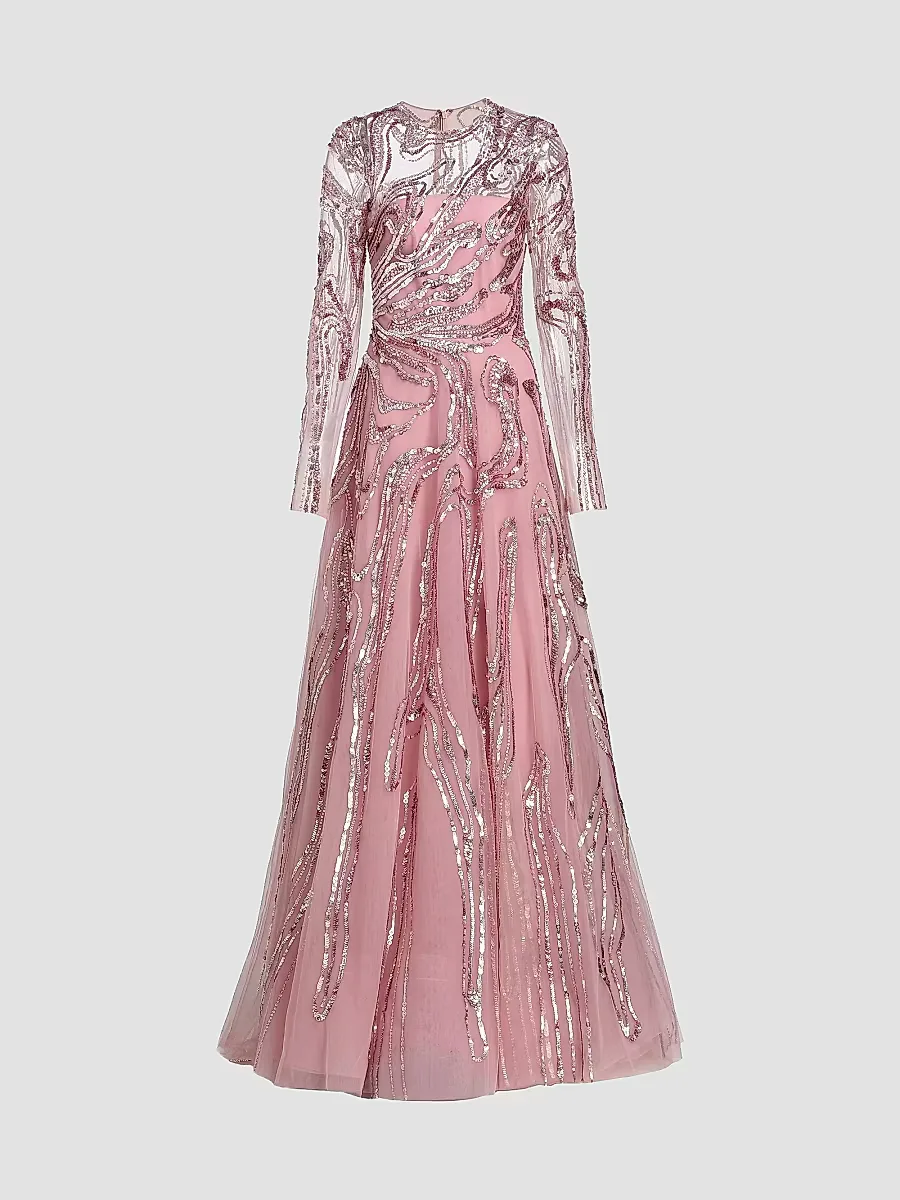 Embellished Wave Tulle Gown by Pamella Roland