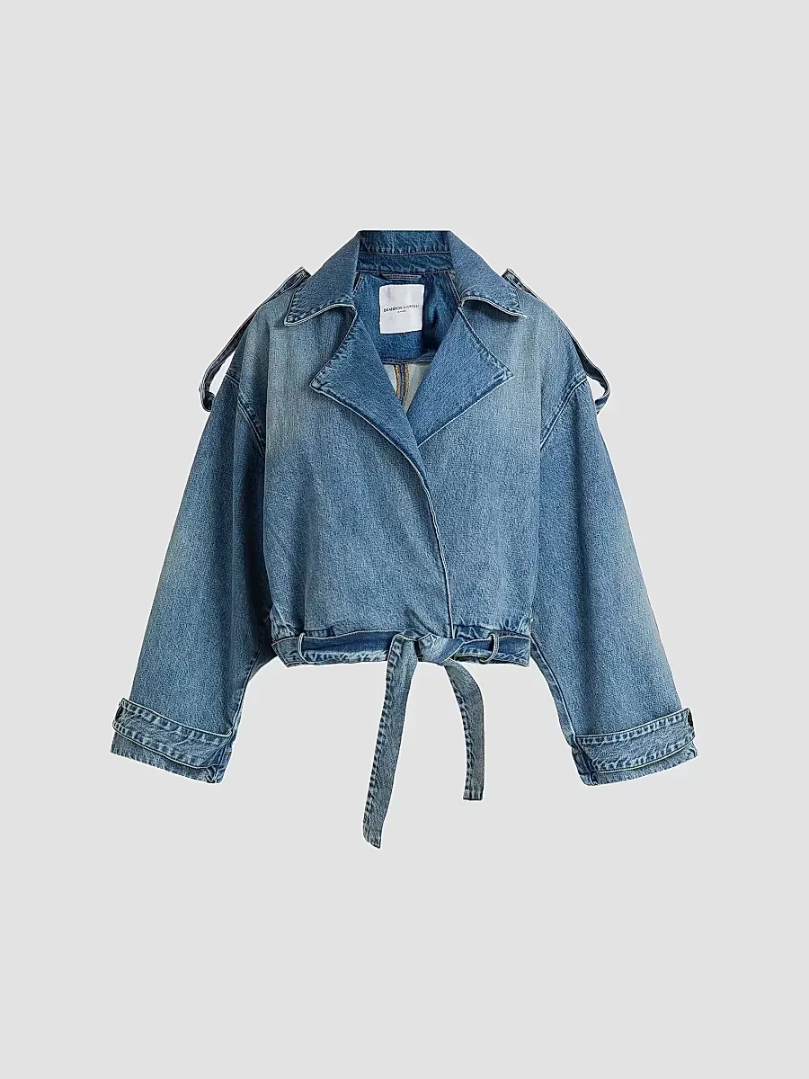 The Regan Denim Belted Trench Coat by Brandon Maxwell