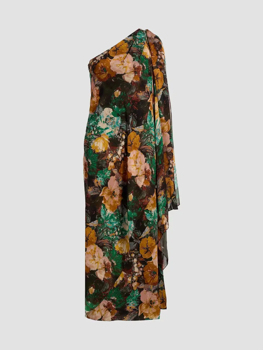 Floral One-Shoulder Cocktail Dress