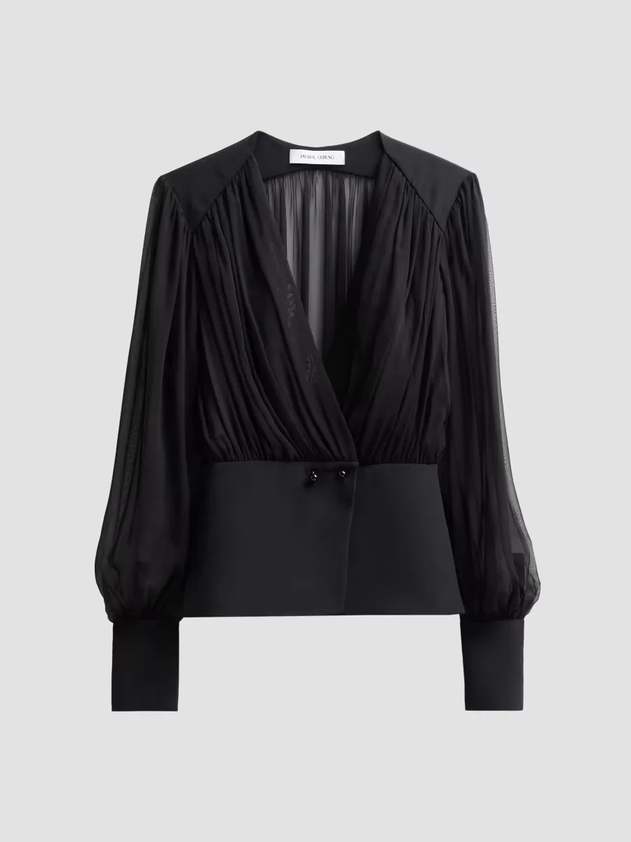 Chiffon Silk Ruched Blouse by Prabal Gurung