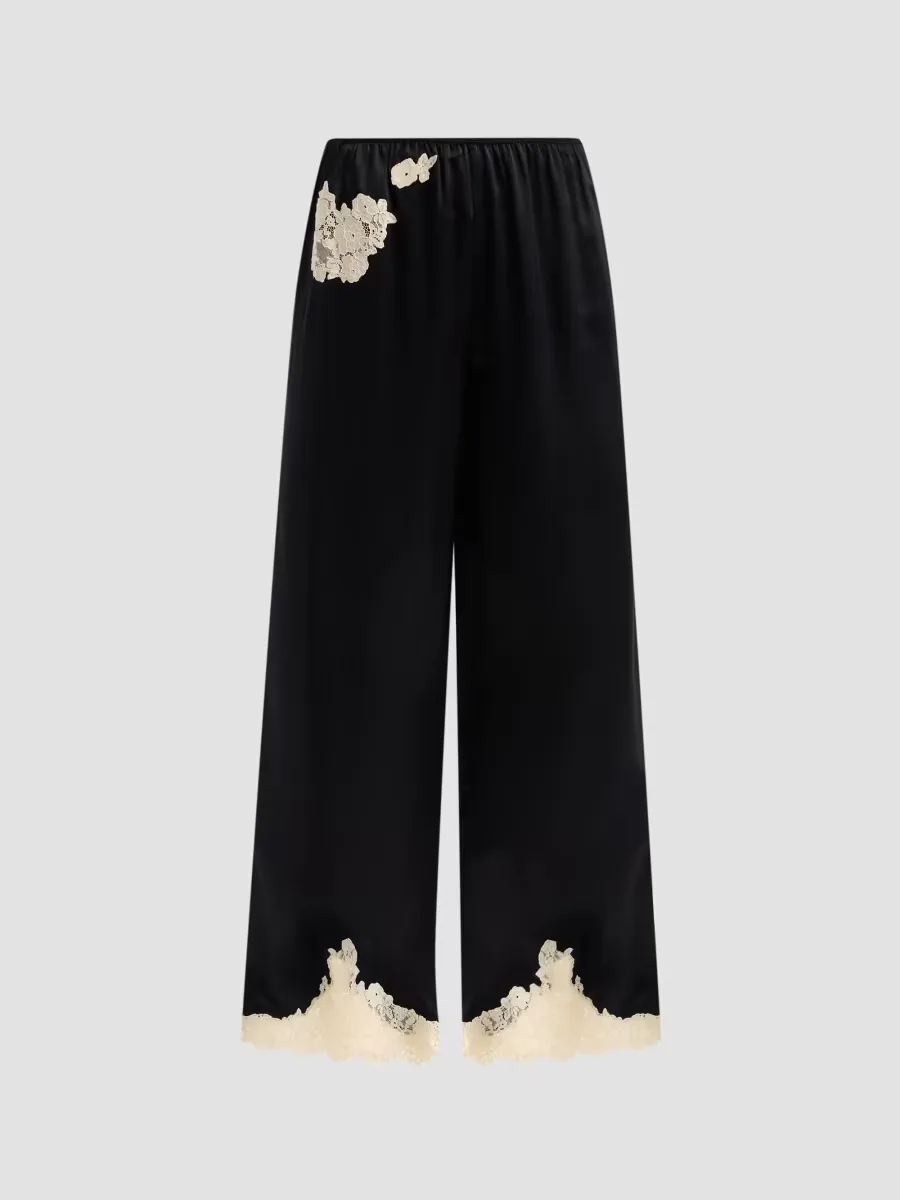 Lavon Lace-Trim Silk Pants by DEN