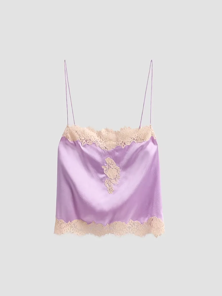 Avelaine Lace-Trim Silk Top by DEN