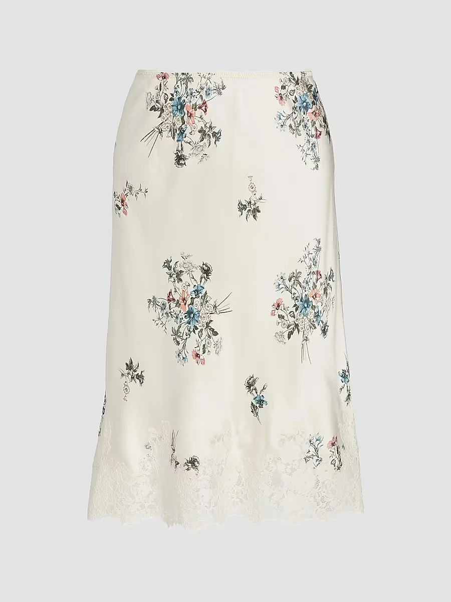 Elowette Lace-Trim Floral Silk Midi-Skirt by DEN